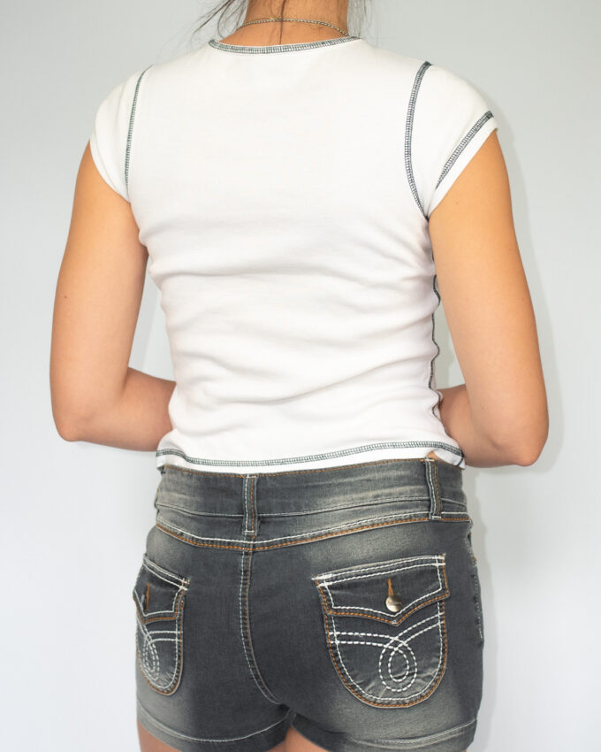 Vintage Faded Black Denim Mini Shorts – S small M