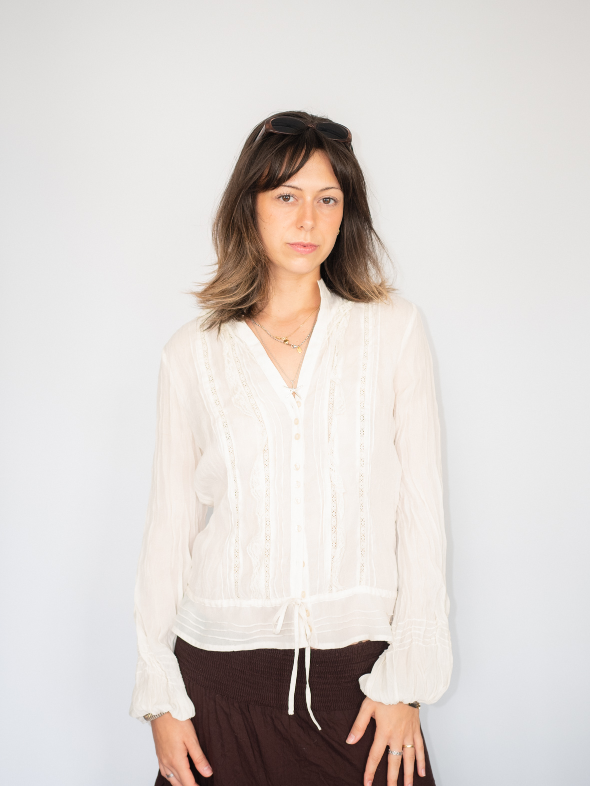 Vintage Boho Ivory Sheer Blouse – M