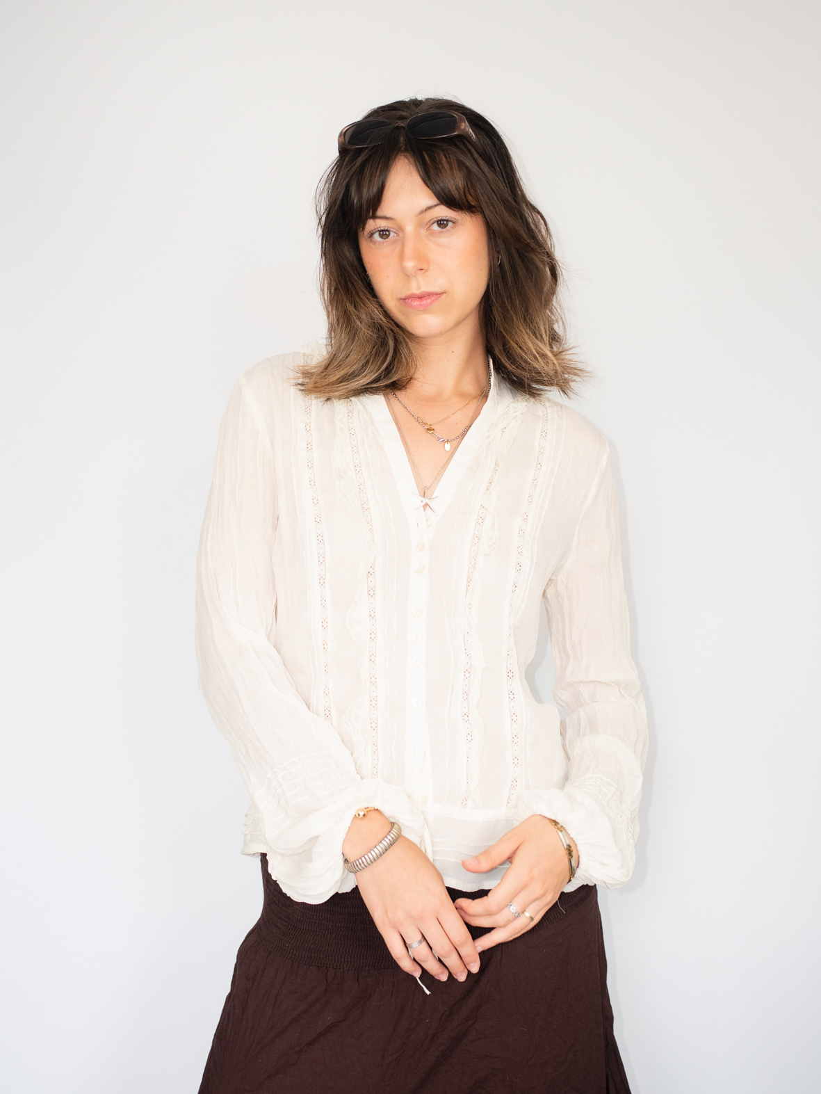 Vintage Boho Ivory Sheer Blouse – M - Image 5