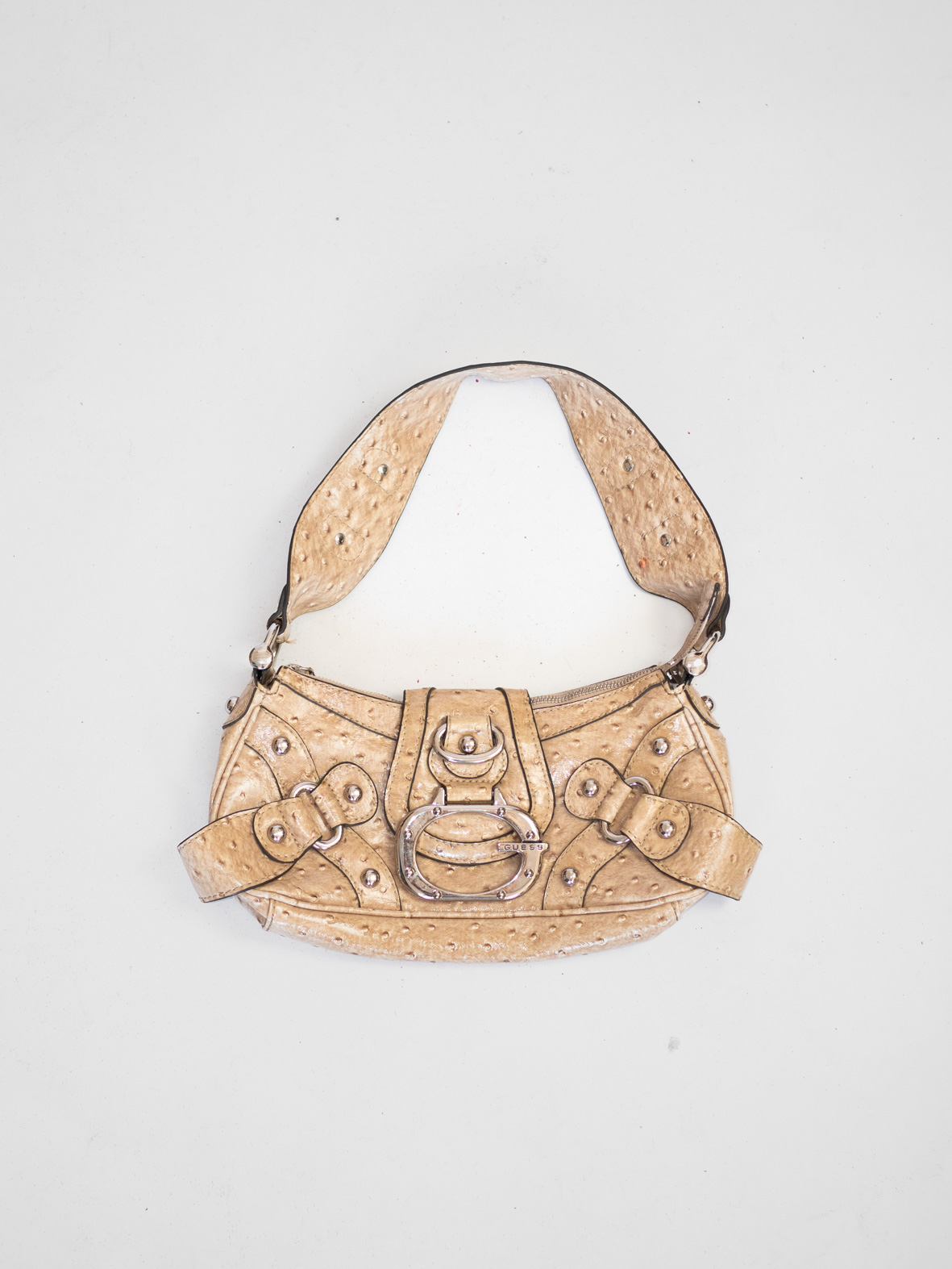 Rare Vintage Guess Buckle Bag in Beige Ostrich Look