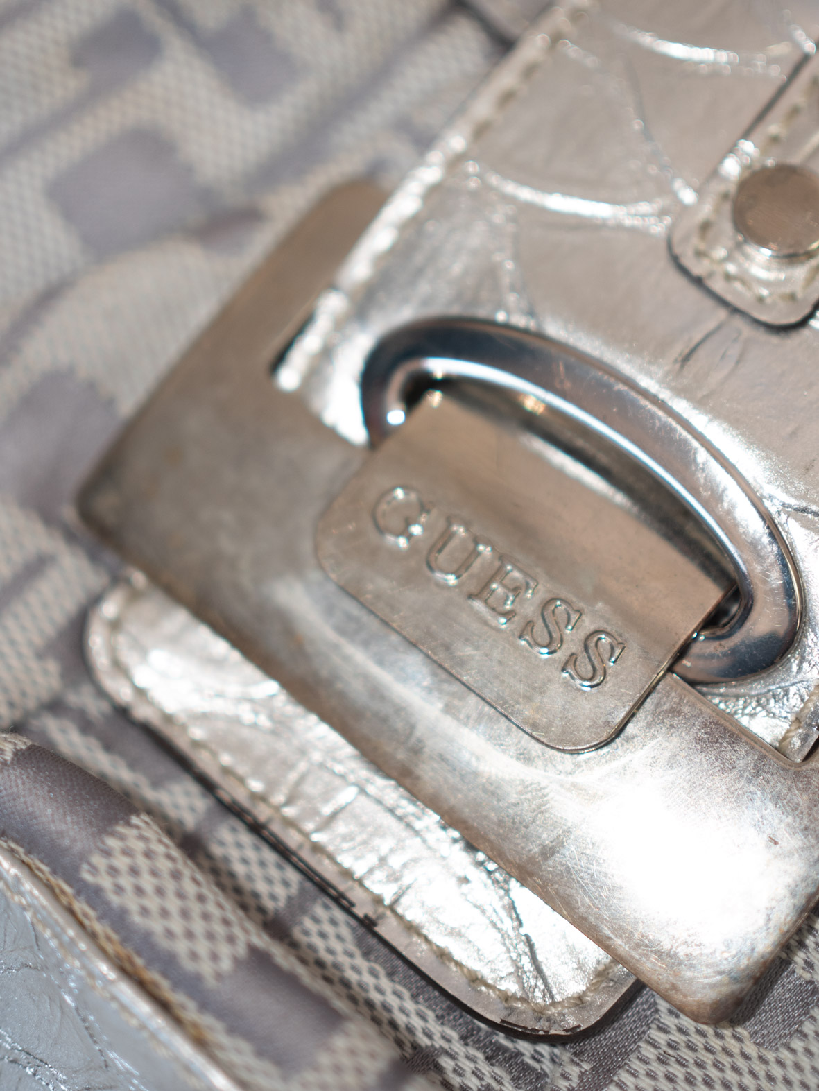 Mini Vintage Guess Handbag in Metallic Silver & Monogram - Image 4