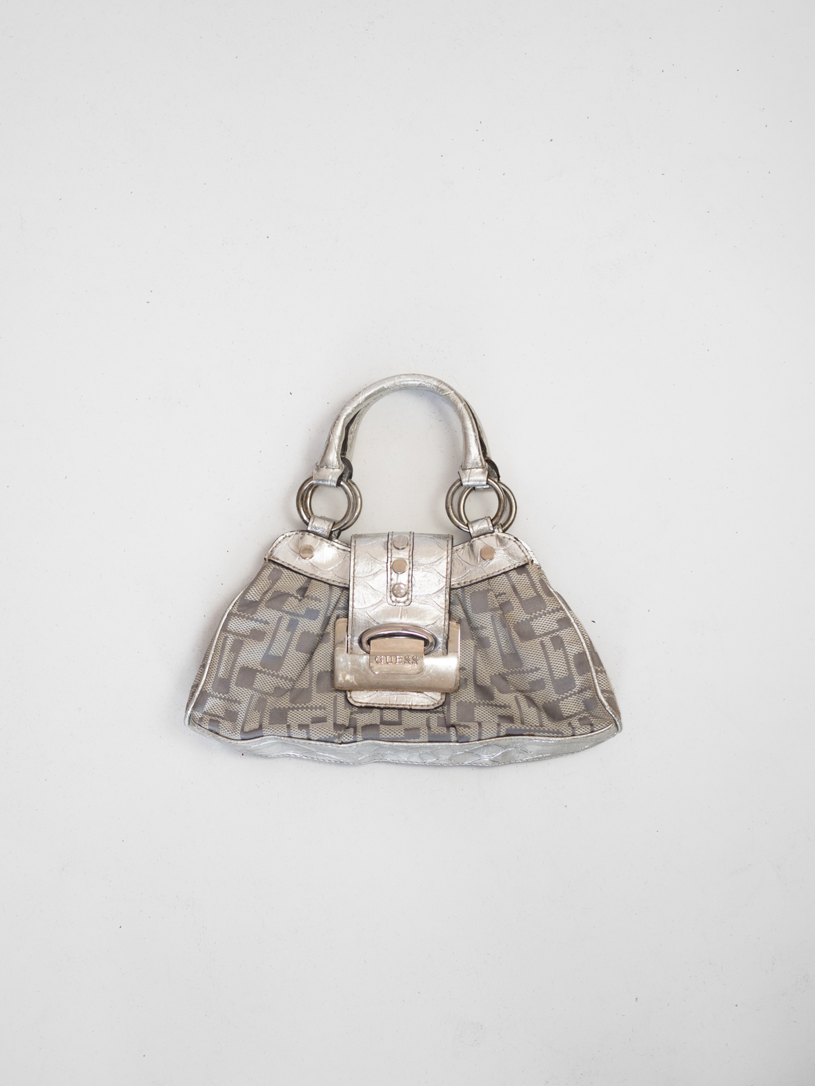 Mini Vintage Guess Handbag in Metallic Silver & Monogram