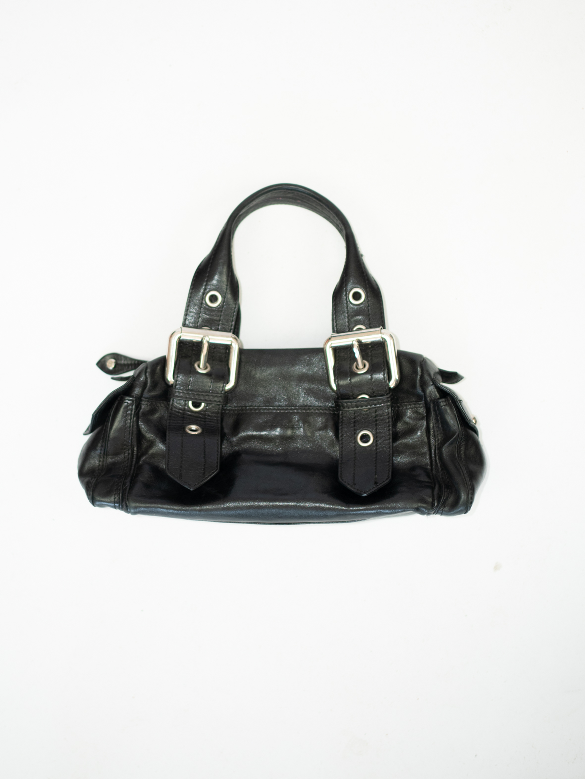 Rare Luxury Vintage Francesco Biasia Black Leather Buckle Bag