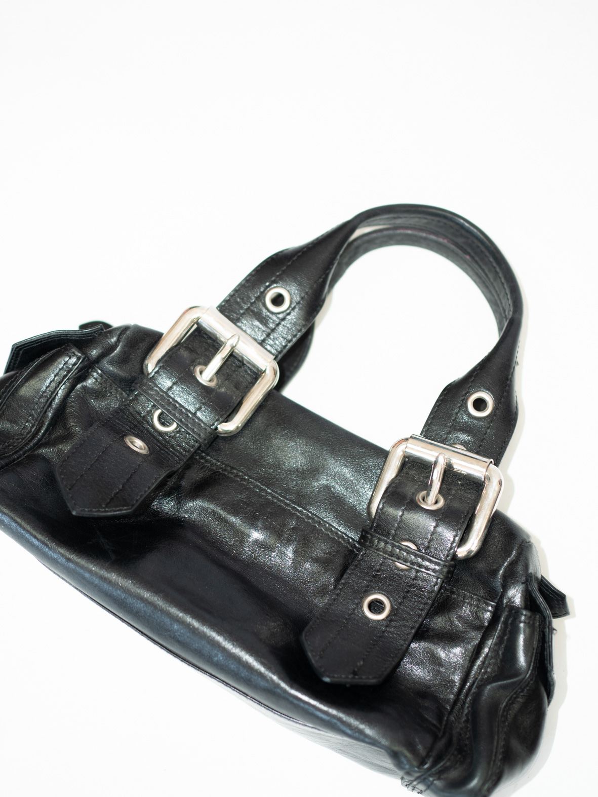 Rare Luxury Vintage Francesco Biasia Black Leather Buckle Bag - Image 3