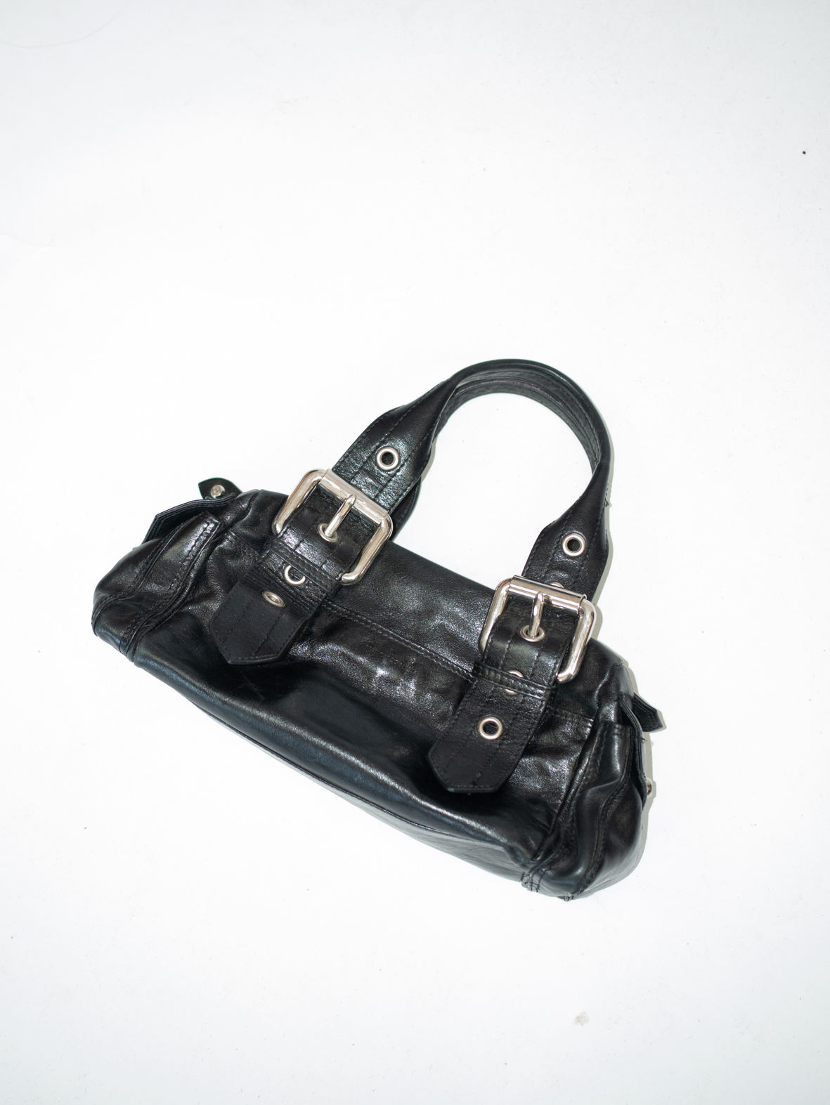 Rare Luxury Vintage Francesco Biasia Black Leather Buckle Bag - Image 4