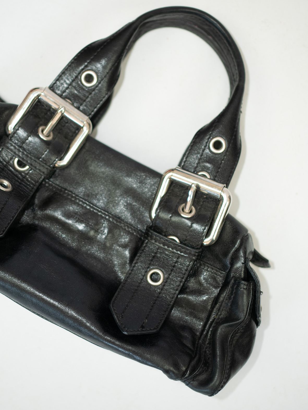 Rare Luxury Vintage Francesco Biasia Black Leather Buckle Bag - Image 5