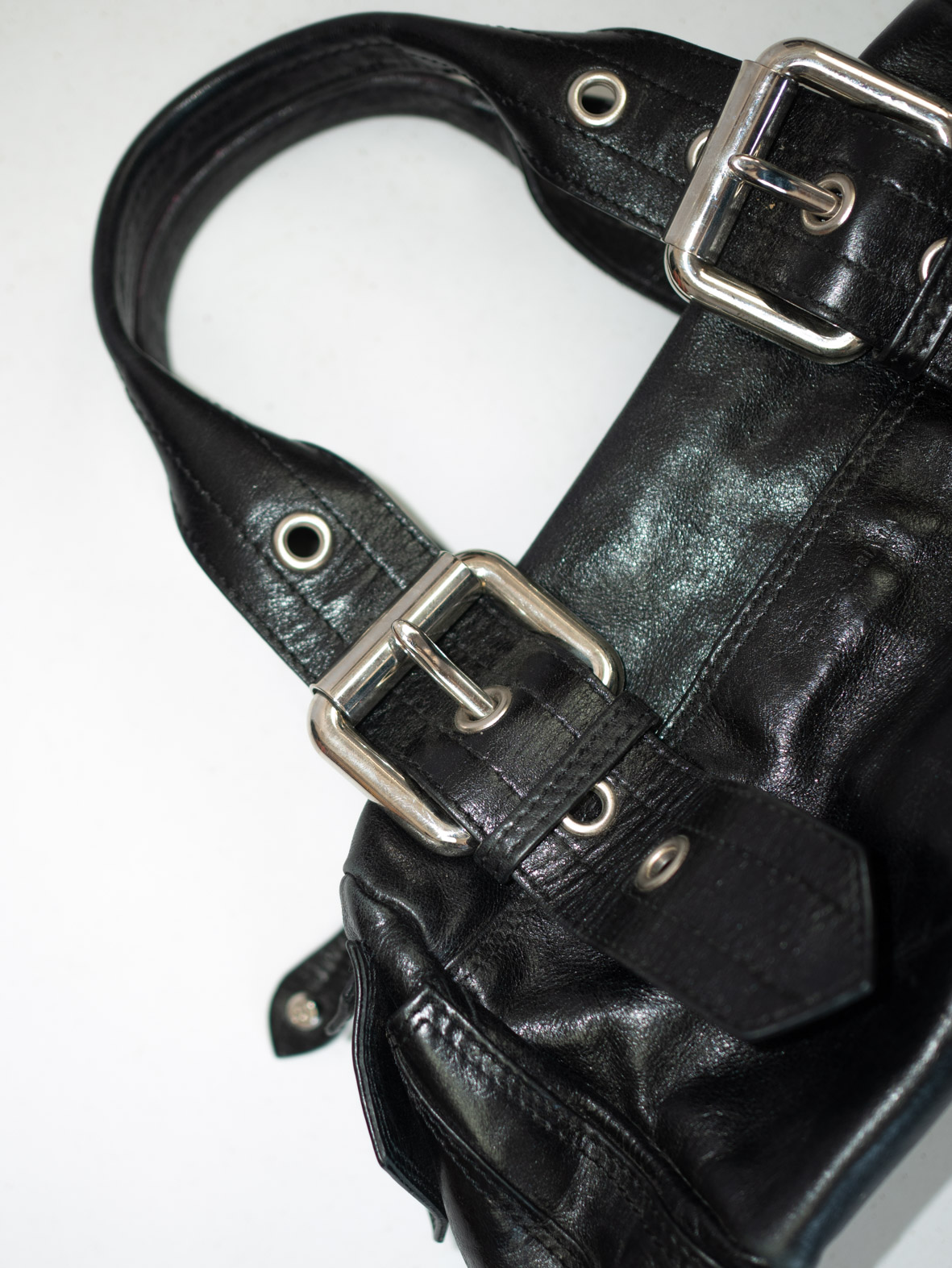 Rare Luxury Vintage Francesco Biasia Black Leather Buckle Bag - Image 7