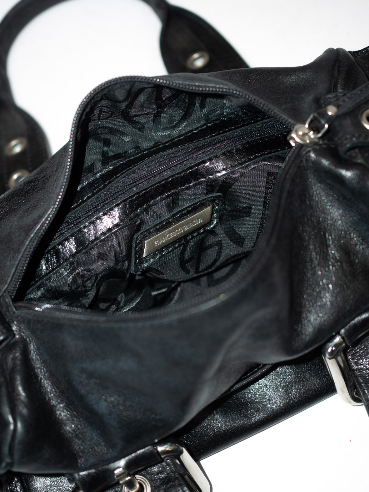 Rare Luxury Vintage Francesco Biasia Black Leather Buckle Bag