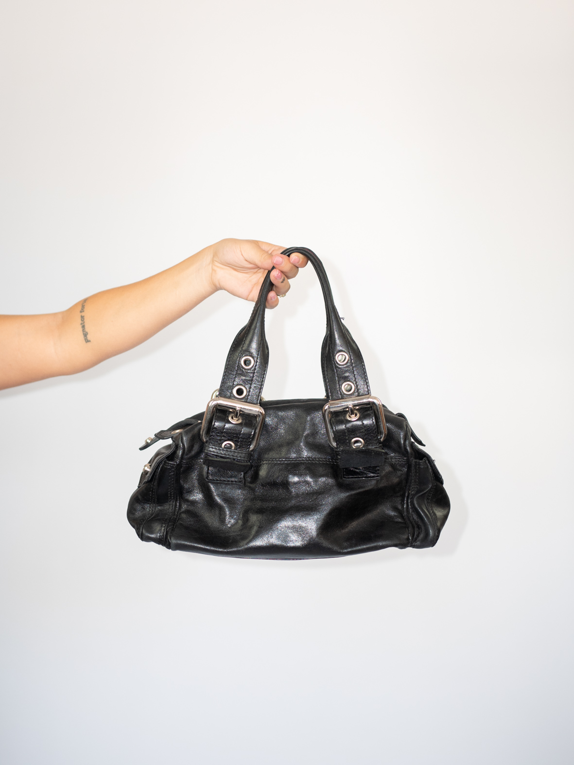 Rare Luxury Vintage Francesco Biasia Black Leather Buckle Bag