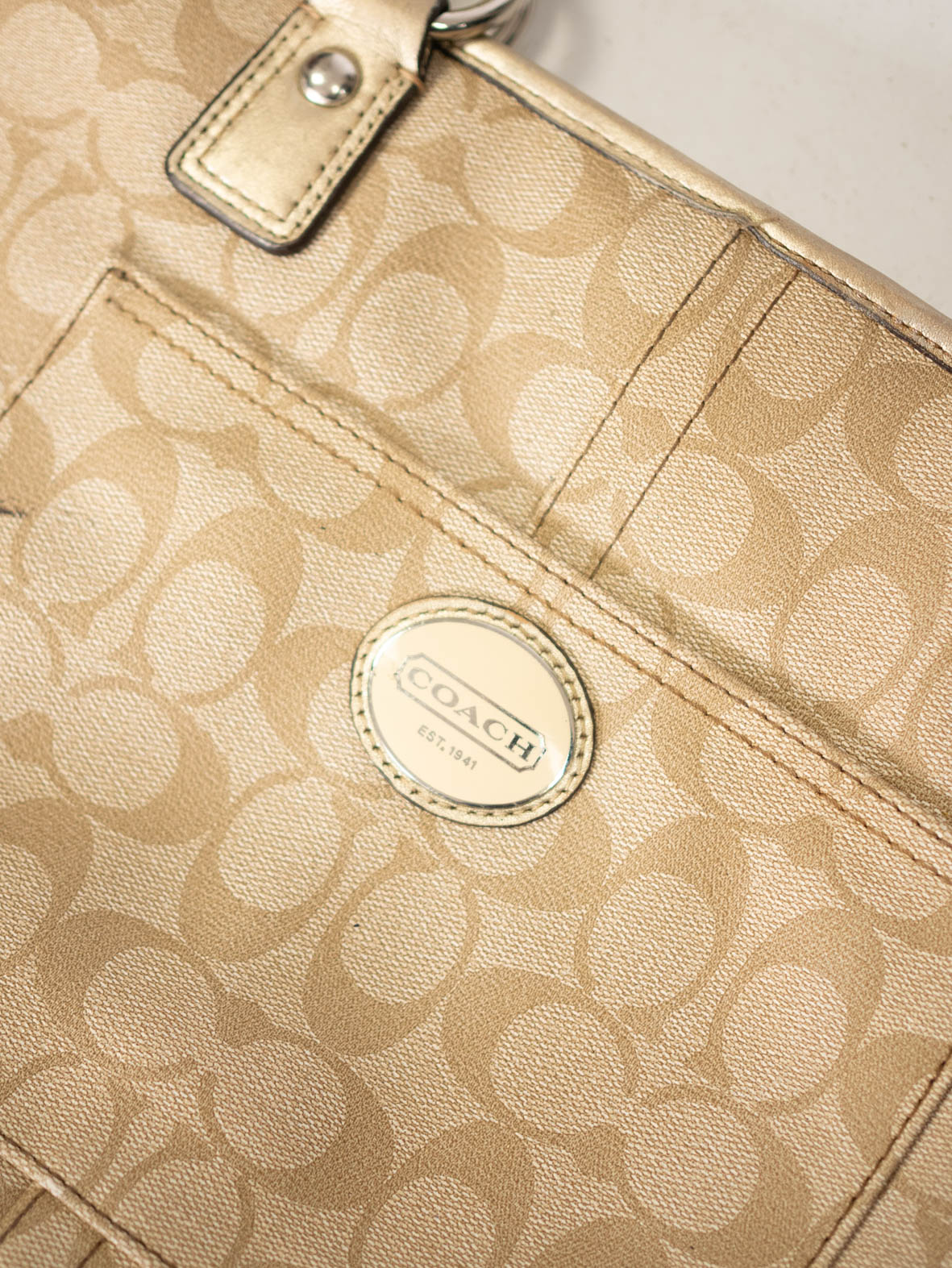Vintage Coach Tote (Beige Monogram) - Image 7