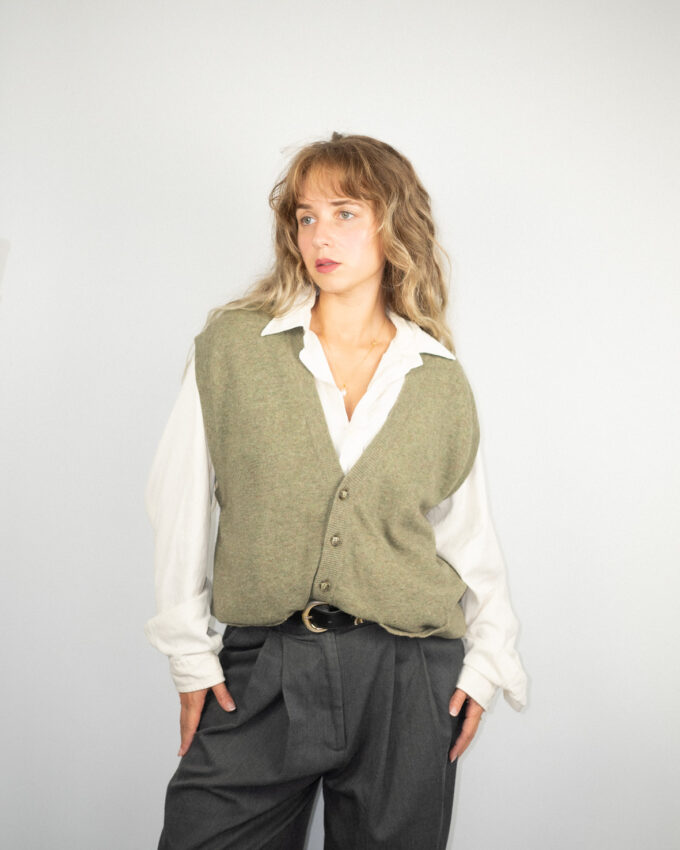 Vintage Wool Button-Up Vest - L/XL