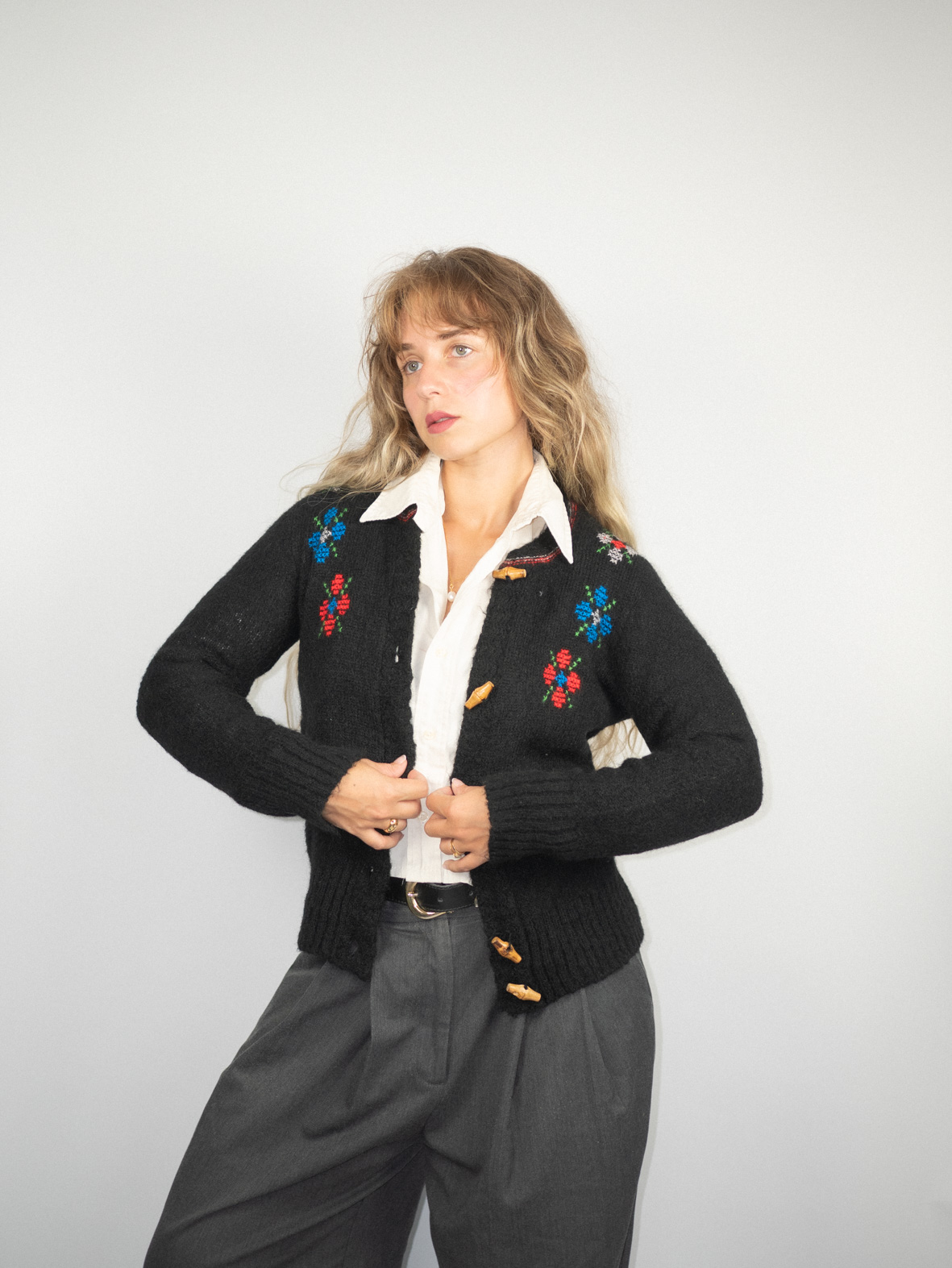 Handmade Vintage Wool Knit Cardigan - S/M - Image 2