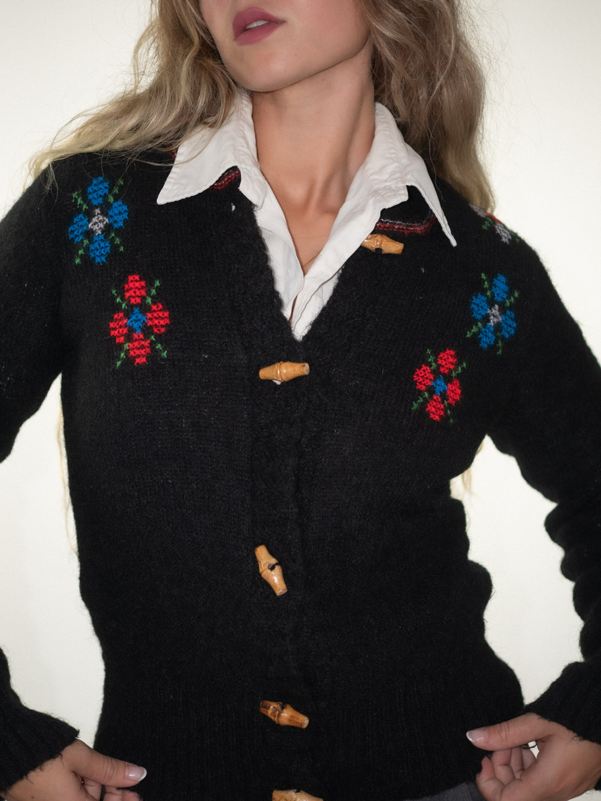 Handmade Vintage Wool Knit Cardigan - S/M - Image 3
