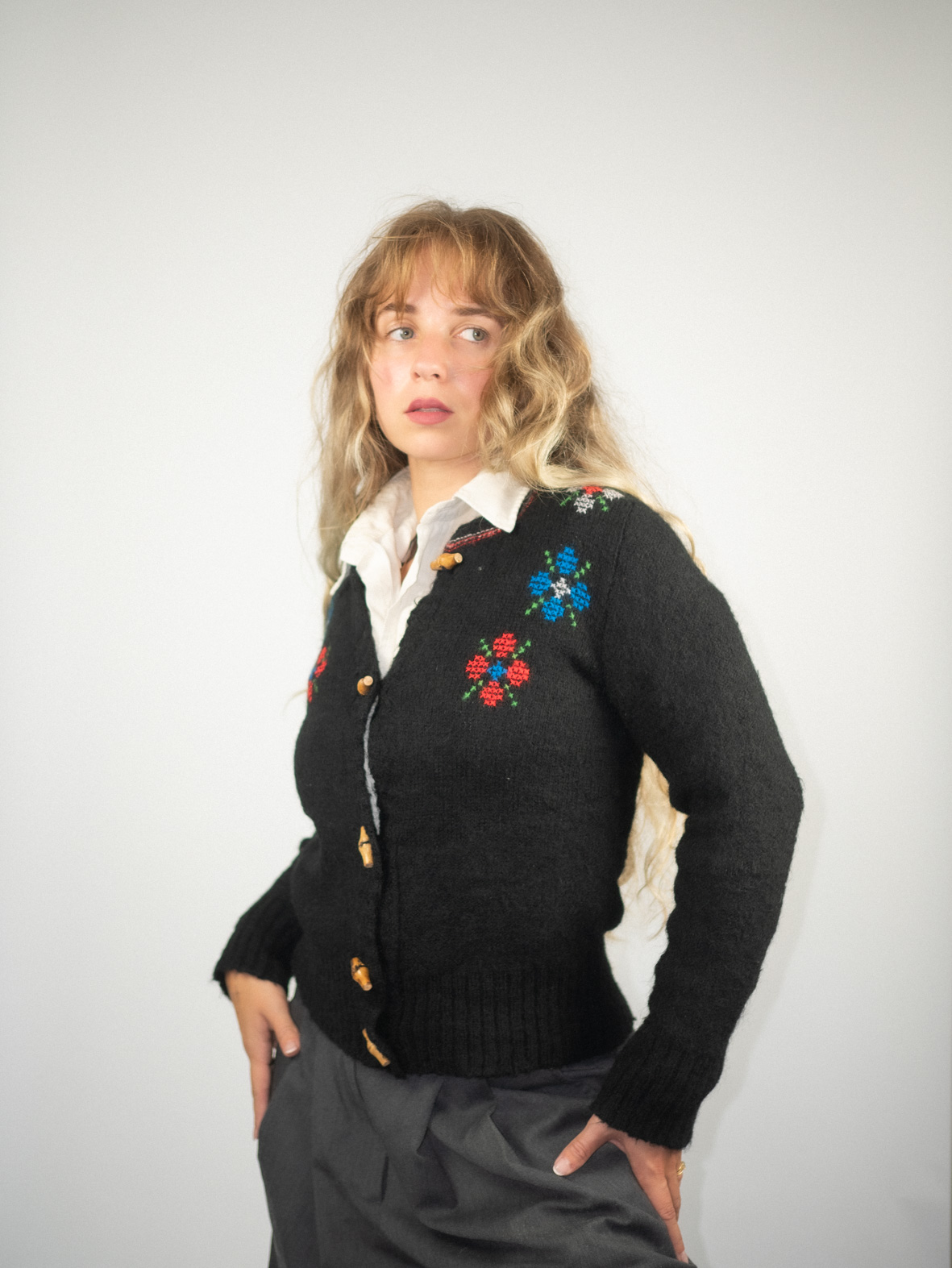 Handmade Vintage Wool Knit Cardigan - S/M - Image 4