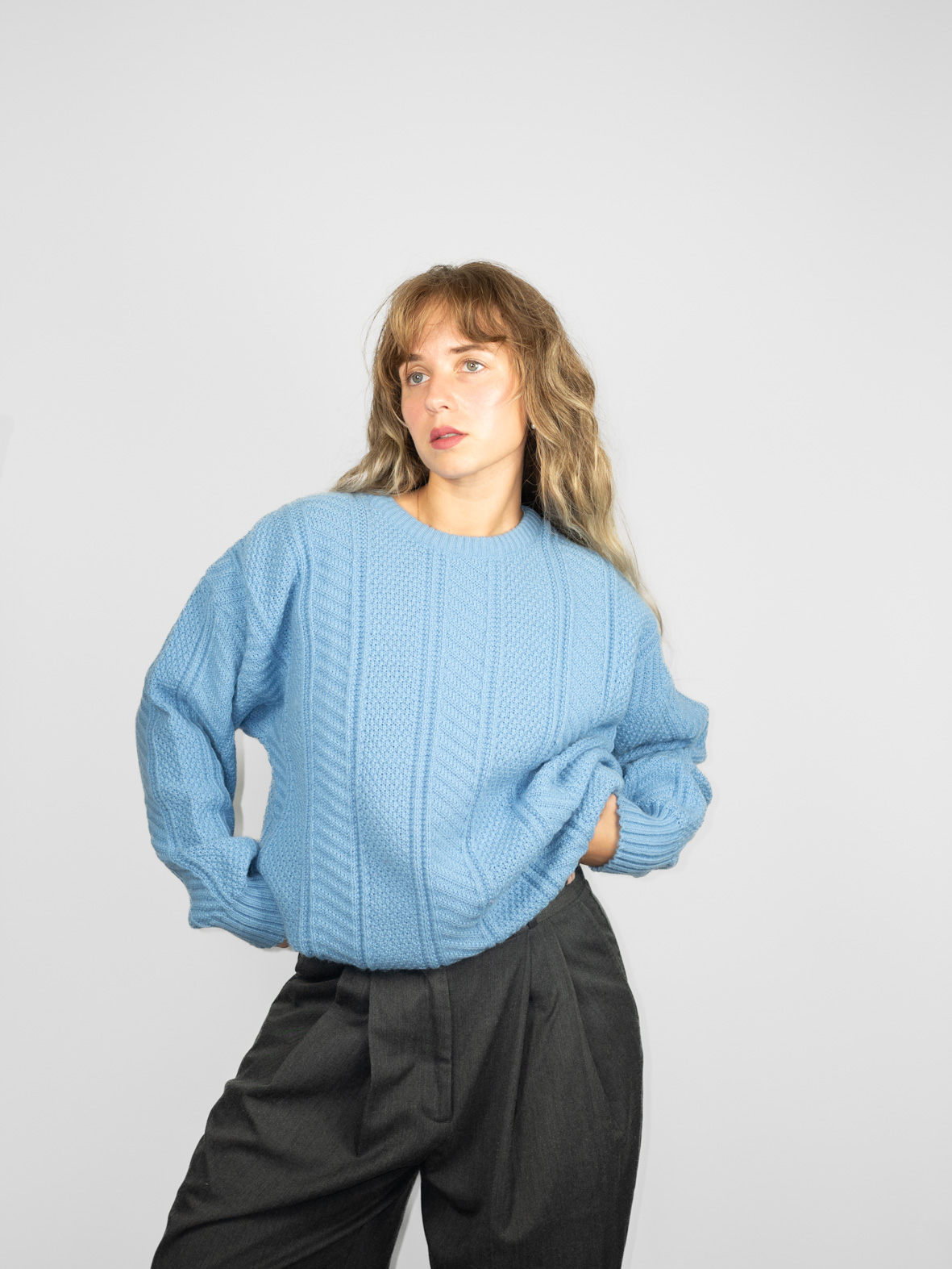 Sky Blue Vintage Knit Sweater - M - Image 3