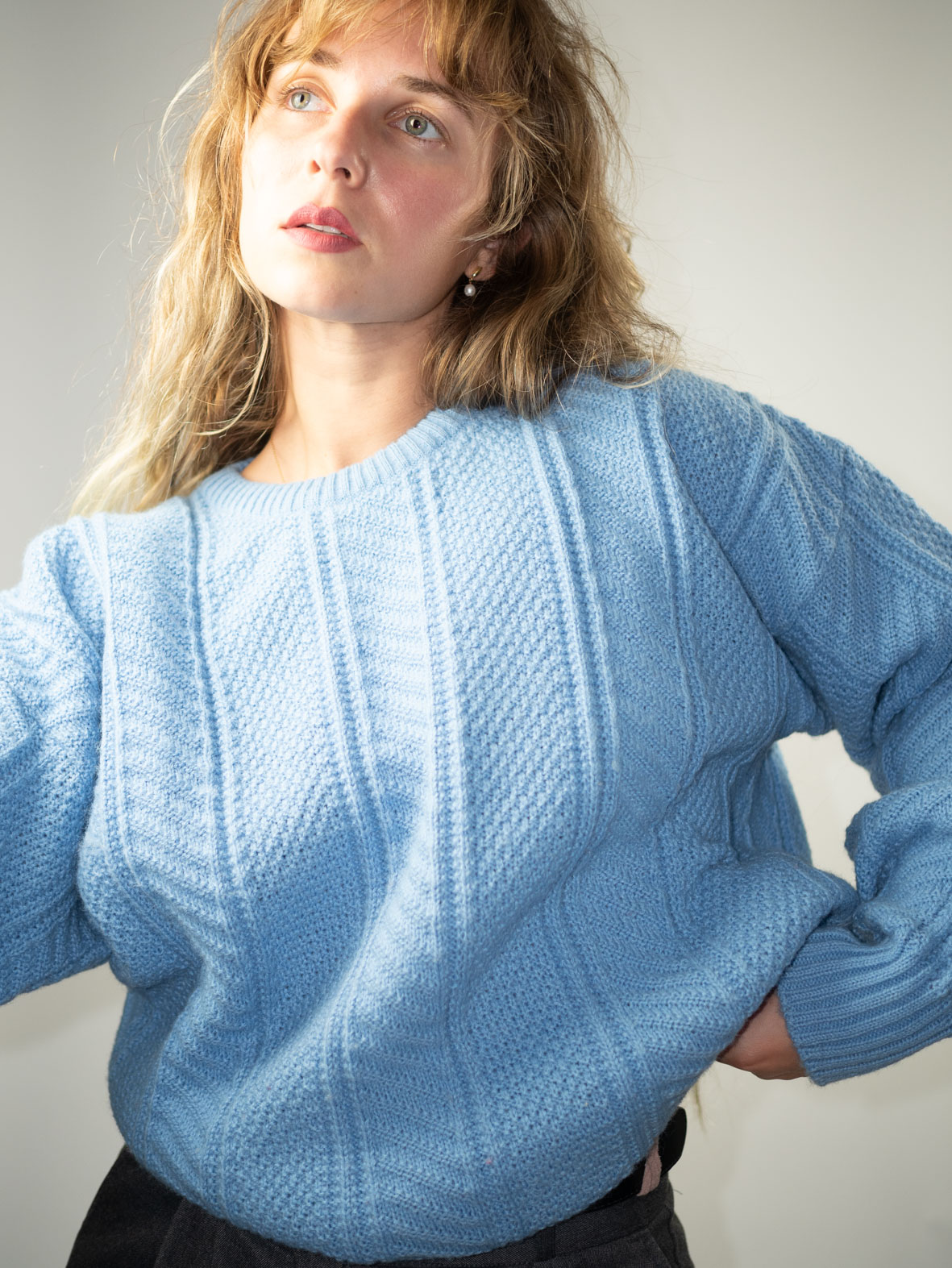 Sky Blue Vintage Knit Sweater - M - Image 2