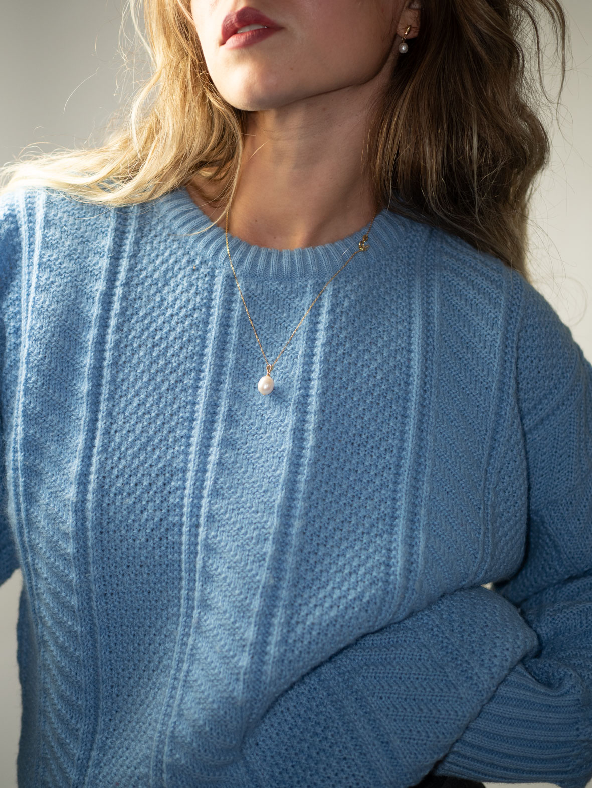 Sky Blue Vintage Knit Sweater - M - Image 4