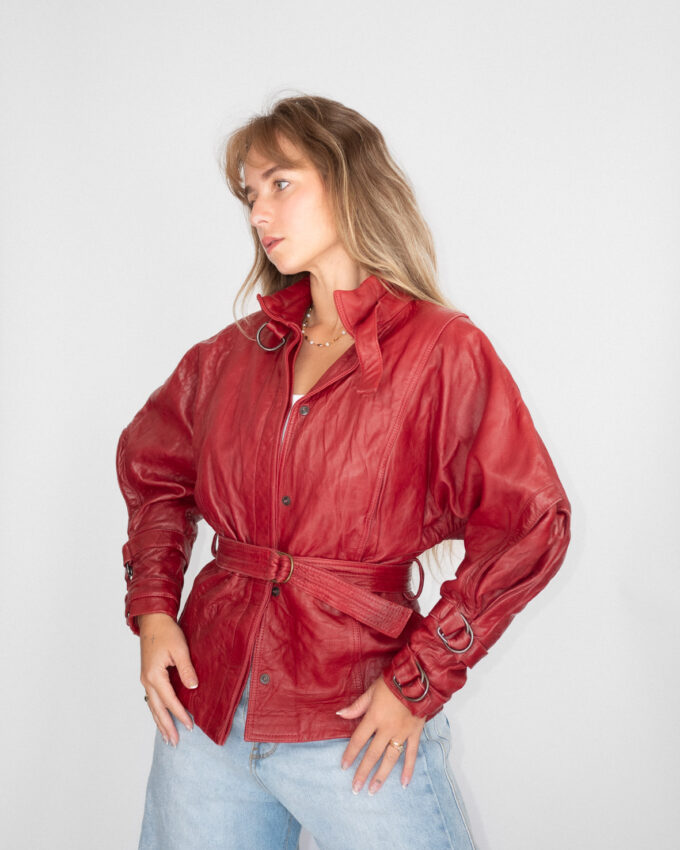 One of a Kind Vintage Cherry Red Leather Jacket – S/M