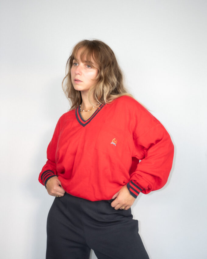 Vintage Christian Dior V-Neck Knit in Red - L