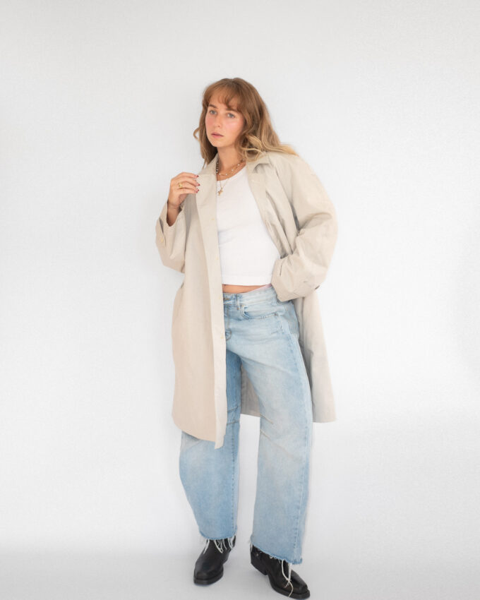 Minimal Light Beige Mid-Season Coat  - M