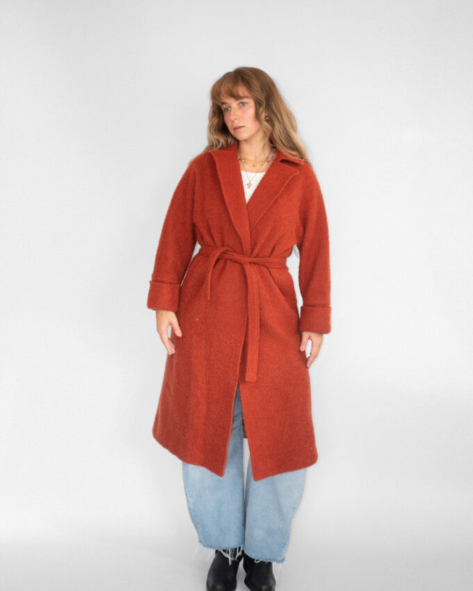 Burnt Orange Textured Coat with Belt - M