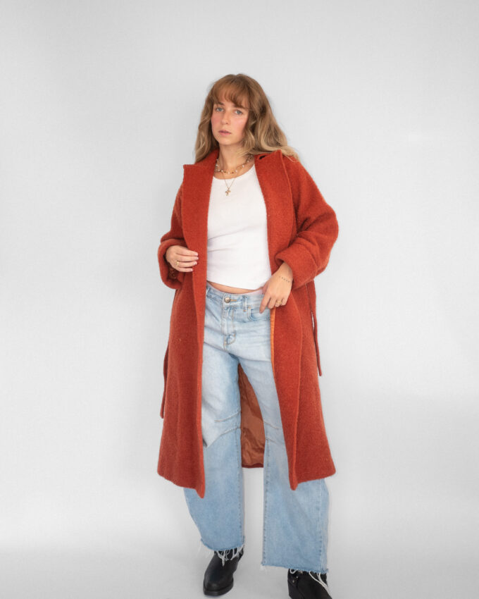 Burnt Orange Textured Coat with Belt - M