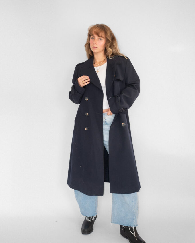 Midnight Blue Heavy Vintage Trench Coat - M/L
