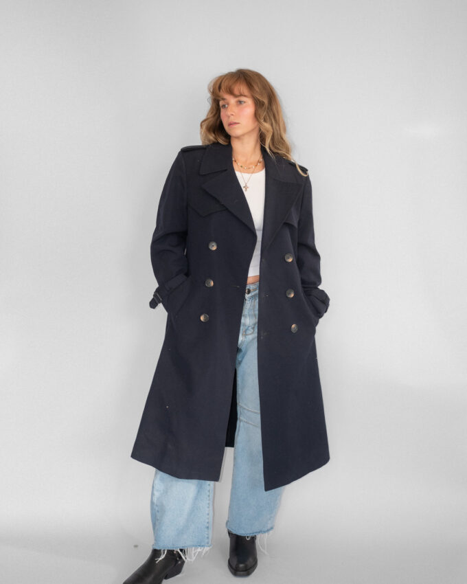 Midnight Blue Heavy Vintage Trench Coat  - M/L