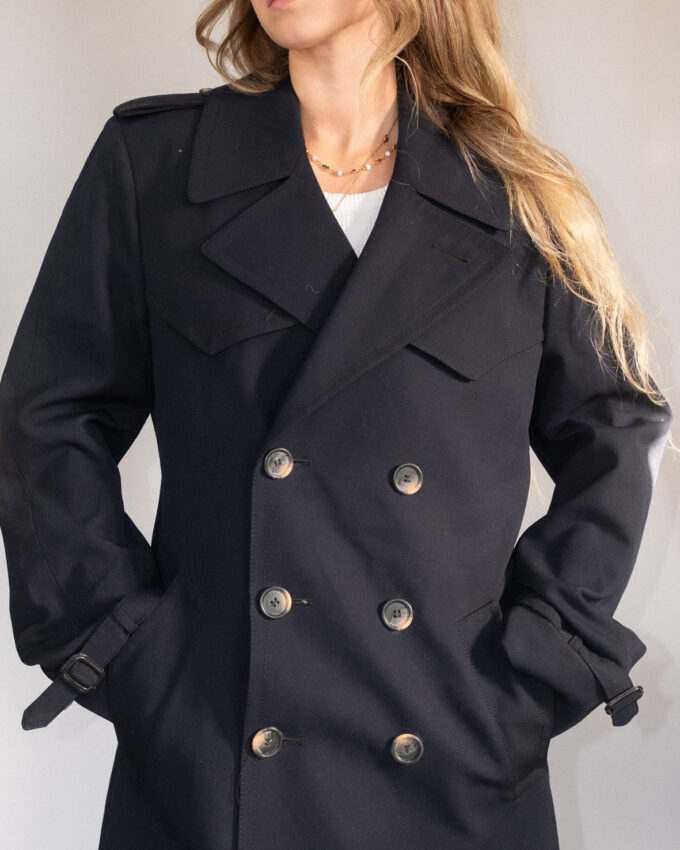 Midnight Blue Heavy Vintage Trench Coat - M/L