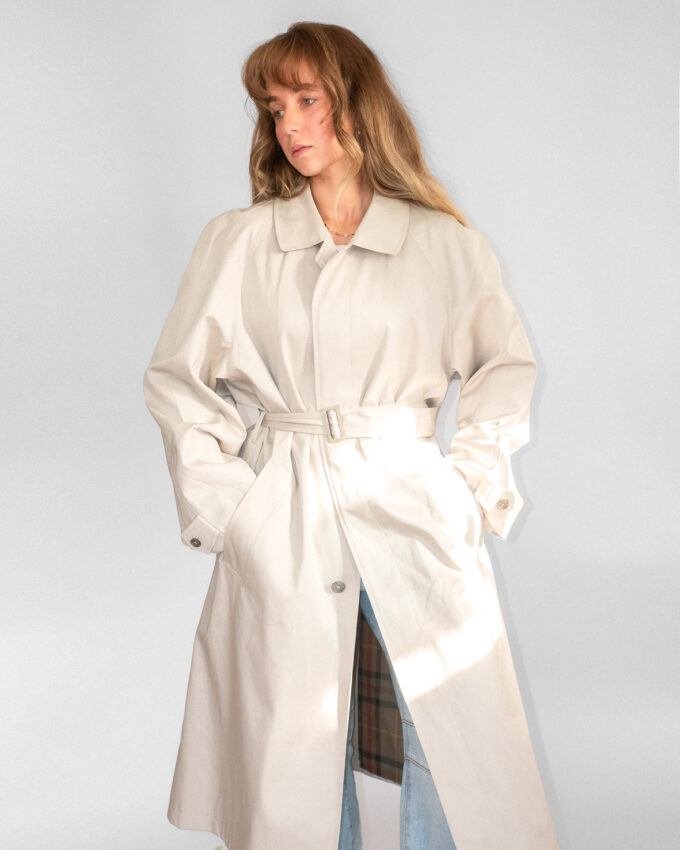 Soft Cream Belted Vintage Coat - L