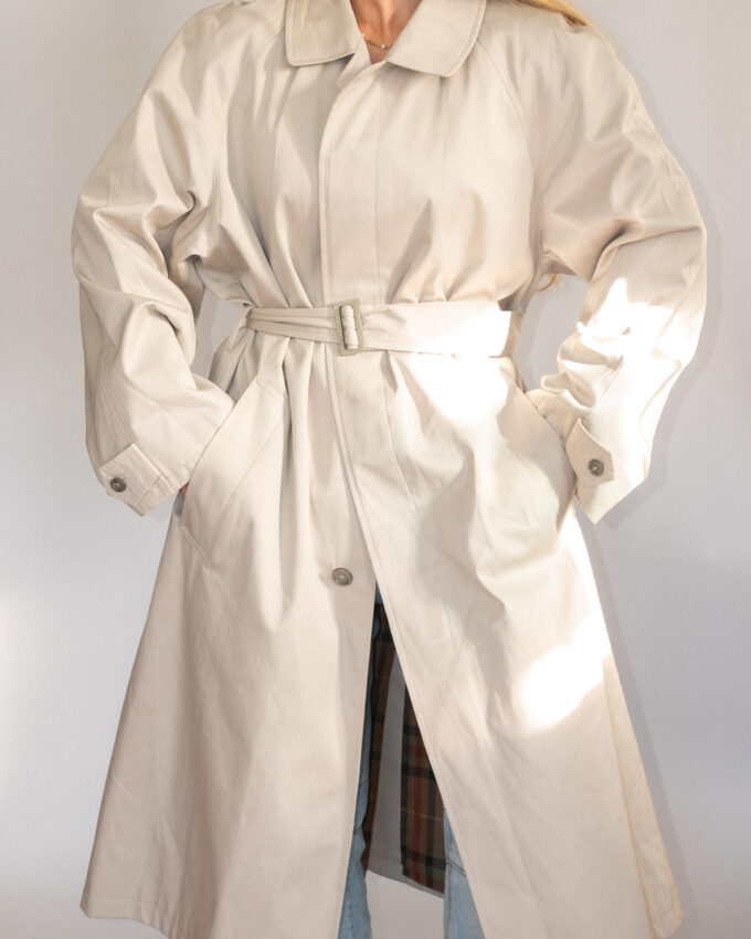 Soft Cream Belted Vintage Coat - L
