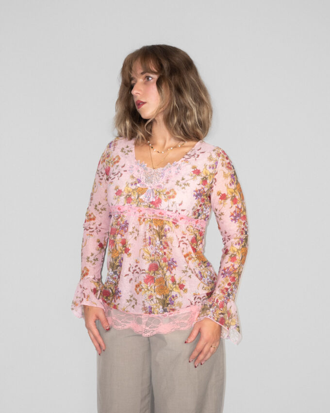 Pink Fairy Lace & Sequin Floral Top  - S/M