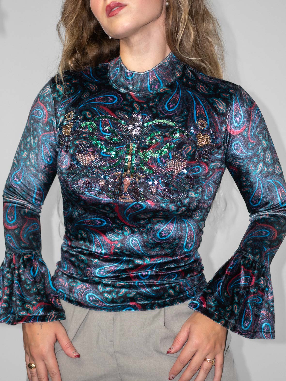 Vintage Velour Embroidered Long Sleeve – S - Image 5