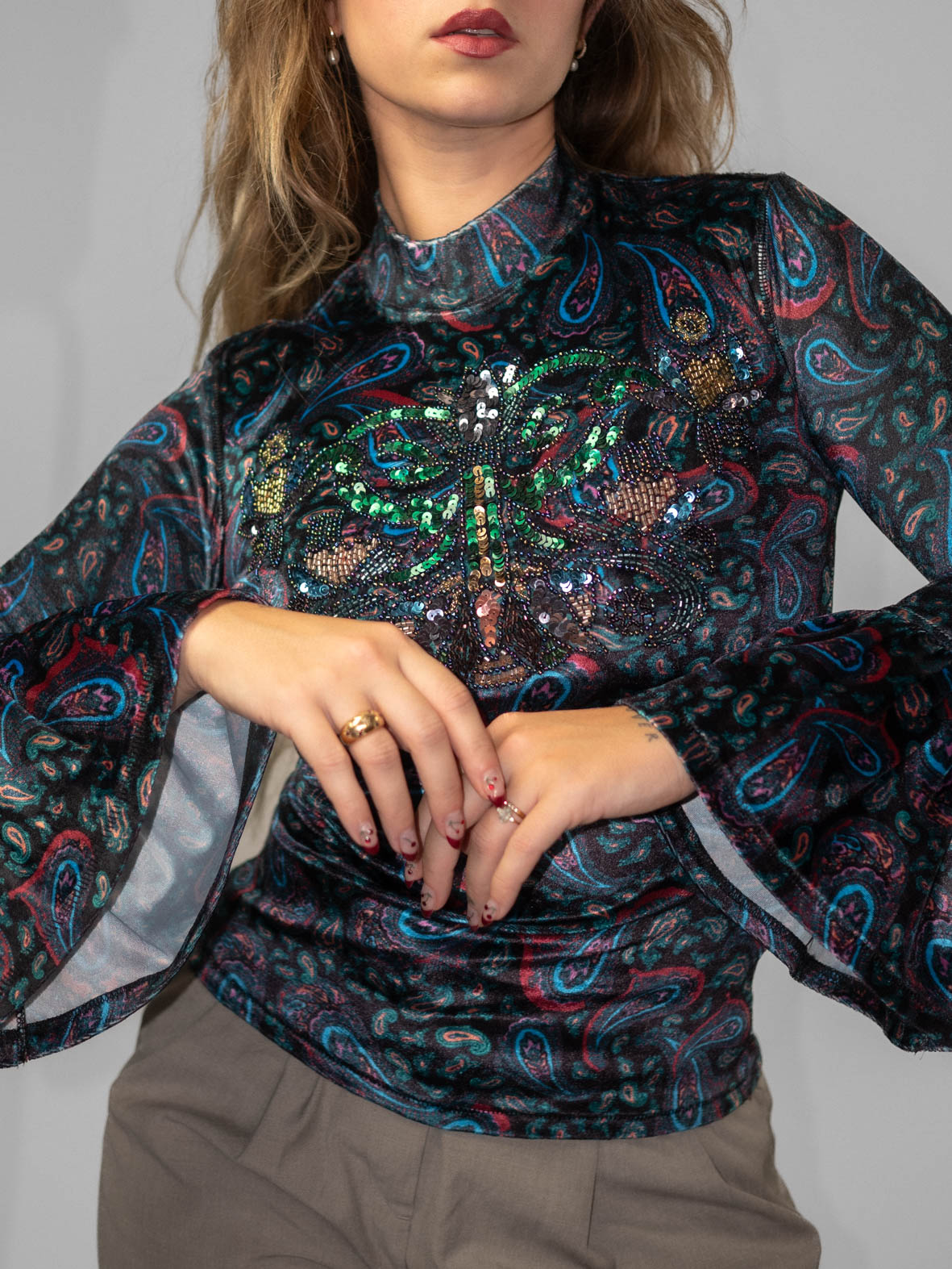 Vintage Velour Embroidered Long Sleeve – S - Image 3