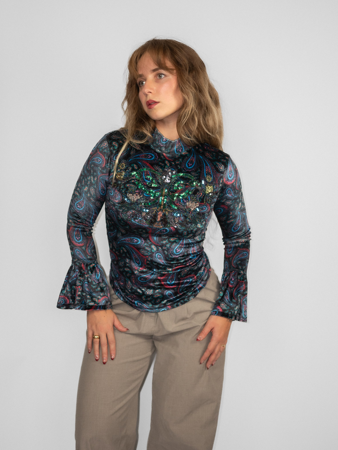 Vintage Velour Embroidered Long Sleeve – S