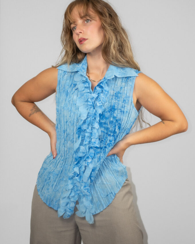 Sky Blue Ruffle Blouse – Early 2000s Softwear - L
