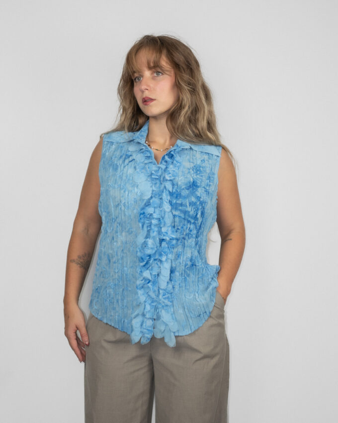 Sky Blue Ruffle Blouse – Early 2000s Softwear - L