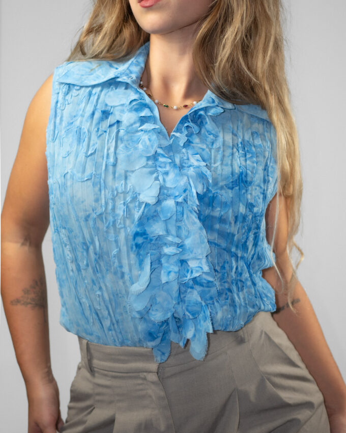 Sky Blue Ruffle Blouse – Early 2000s Softwear - L