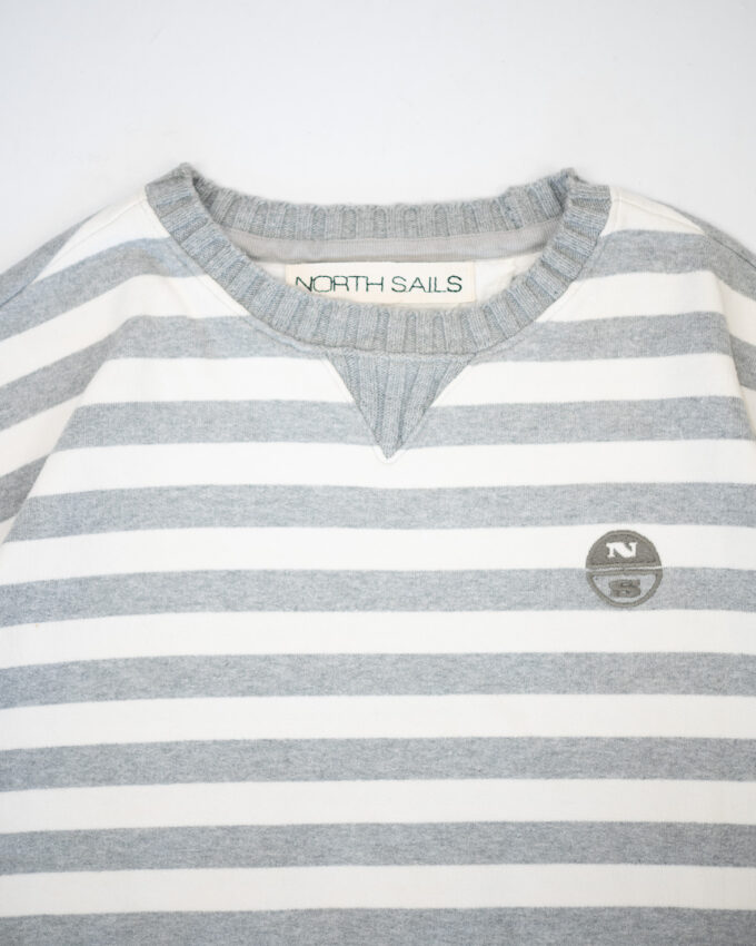 Vintage North Sails Cotton Striped Sweatshirt – Grey & White - M
