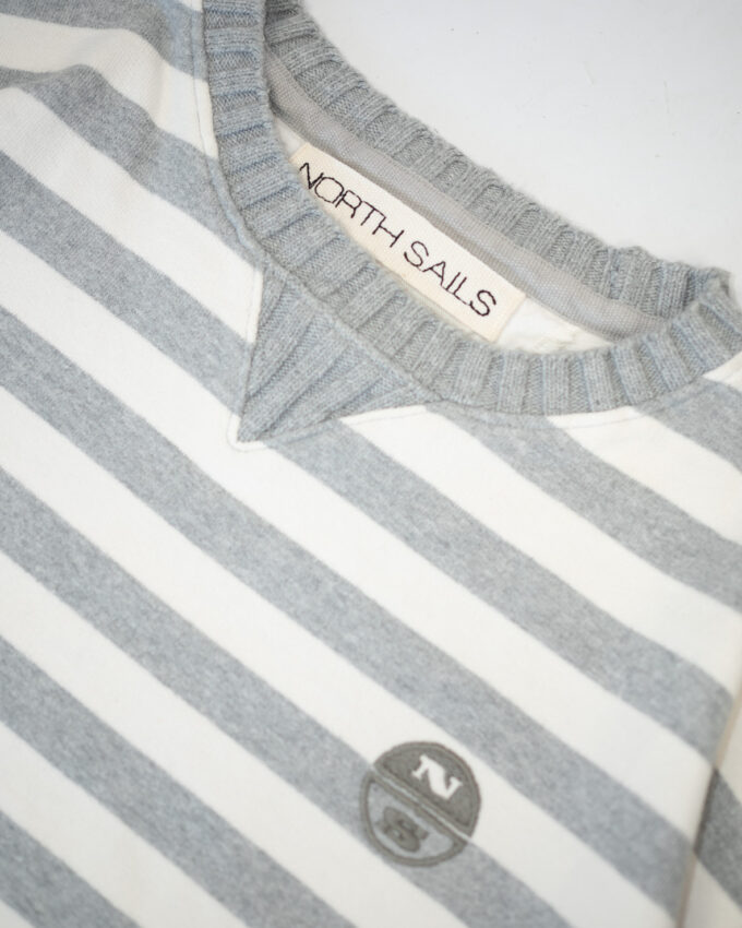 Vintage North Sails Cotton Striped Sweatshirt – Grey & White - M