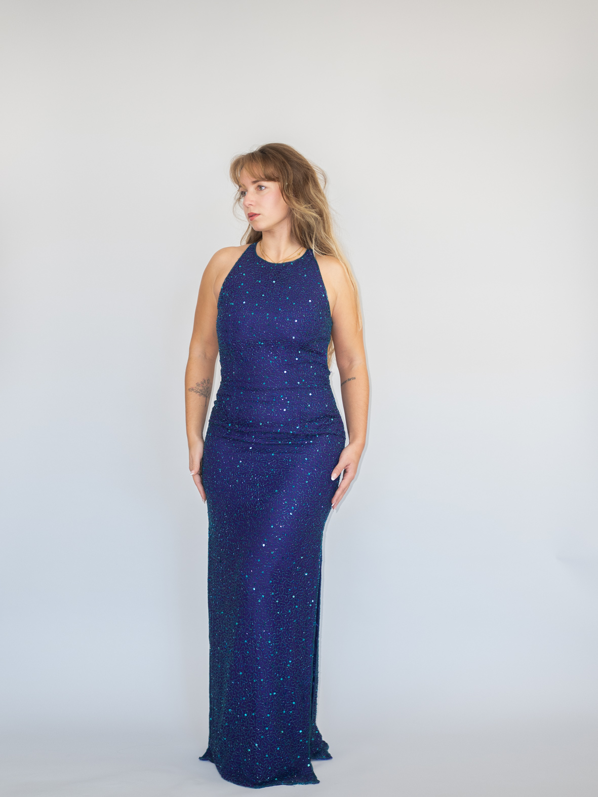 Glass-Beaded Silk Dress – Made in India - S