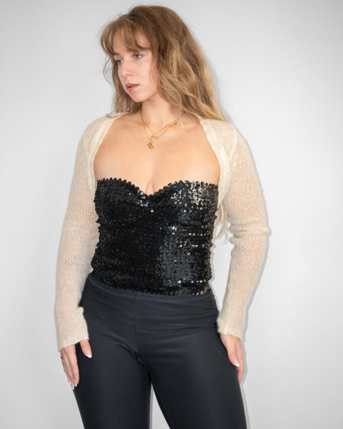 Stretchy Black Sequin Tube Top - XS/S
