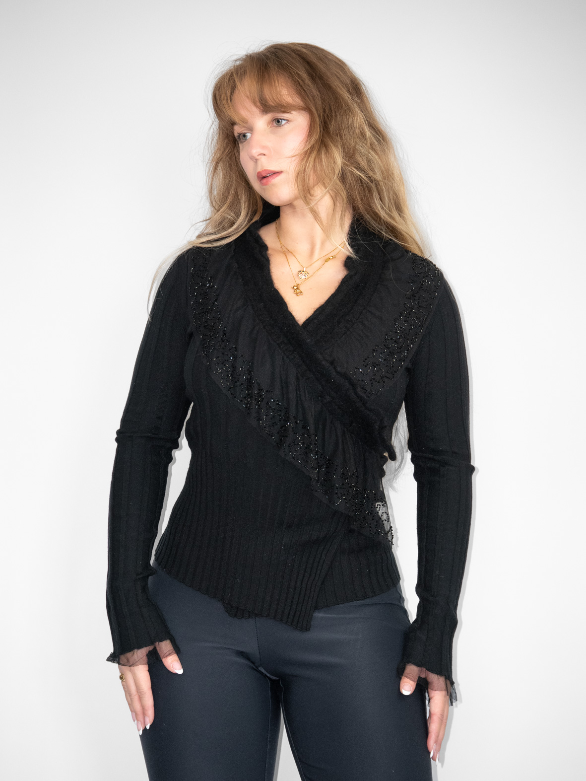 Wrap-Around Beaded Vintage Top - S/top M - Image 3