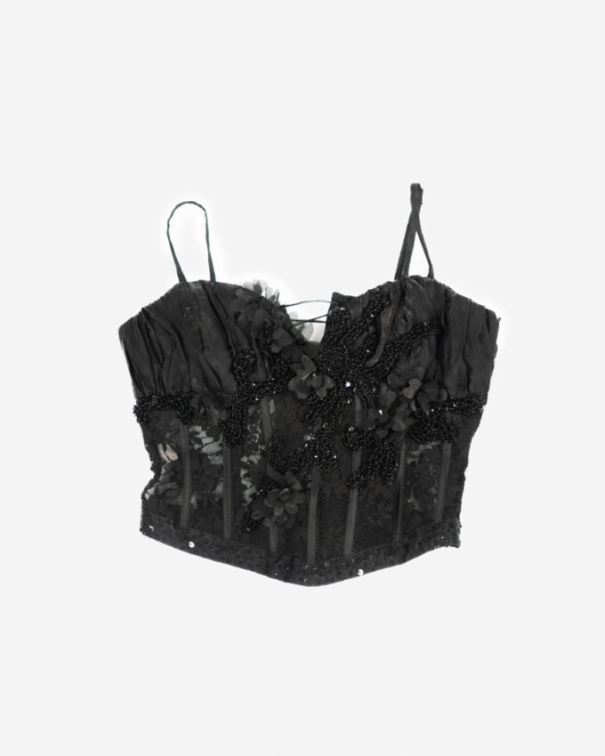 Black Beaded Corset Top (Side Zip) – Made in Turkey - S/M (C-cup)