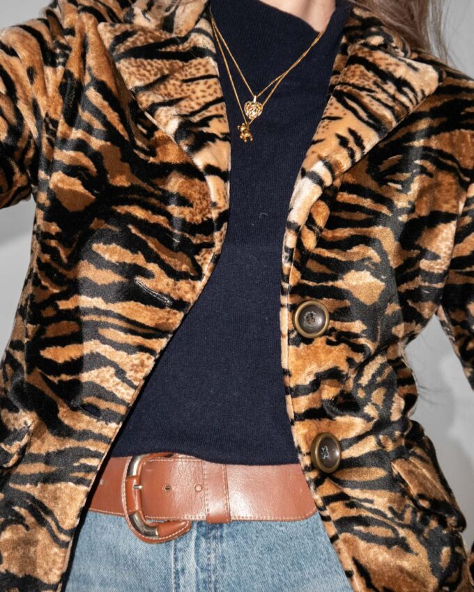 Vintage Tiger Print Faux Fur Jacket - M
