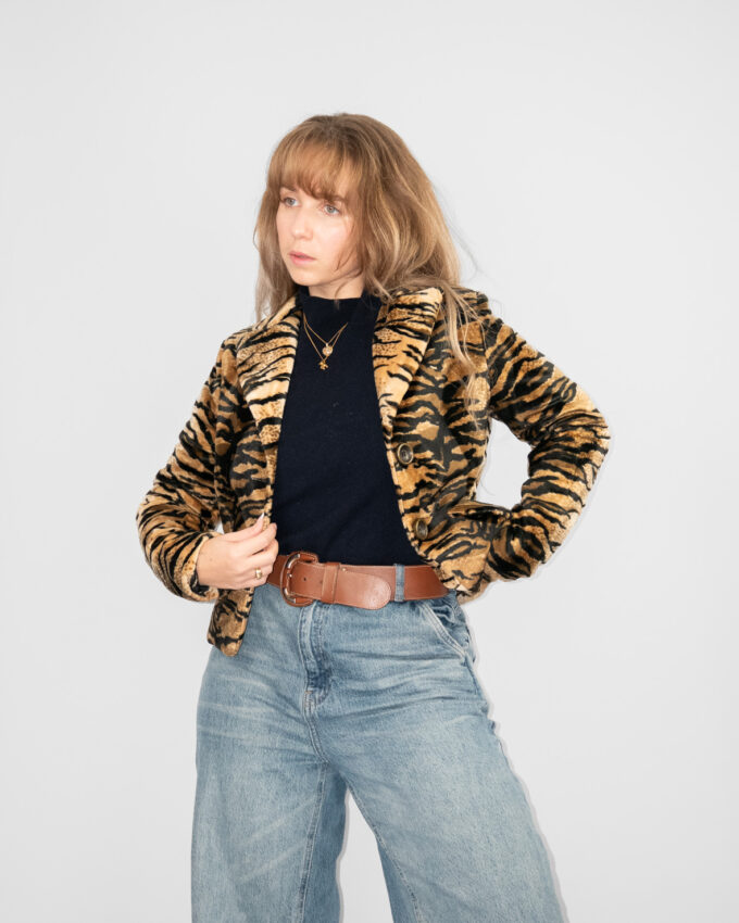 Vintage Tiger Print Faux Fur Jacket - M
