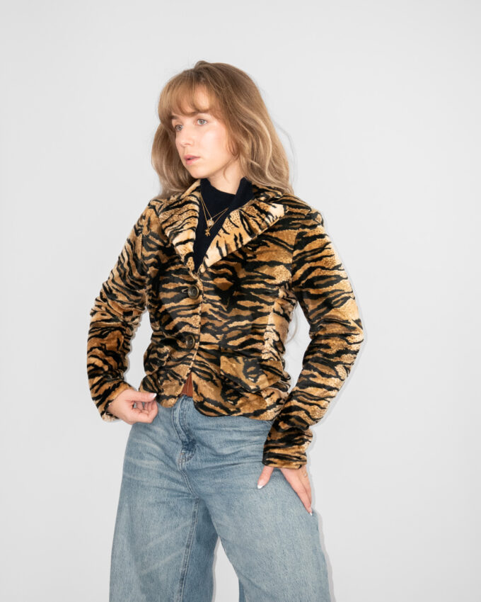 Vintage Tiger Print Faux Fur Jacket - M