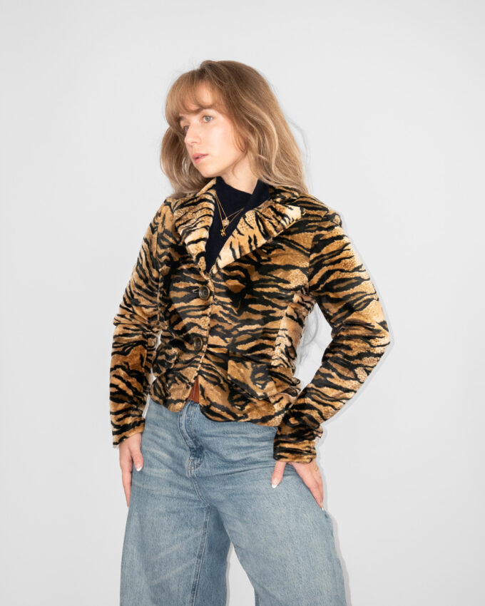 Vintage Tiger Print Faux Fur Jacket - M