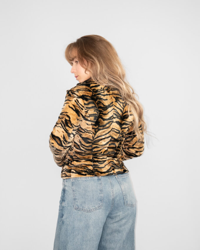 Vintage Tiger Print Faux Fur Jacket - M
