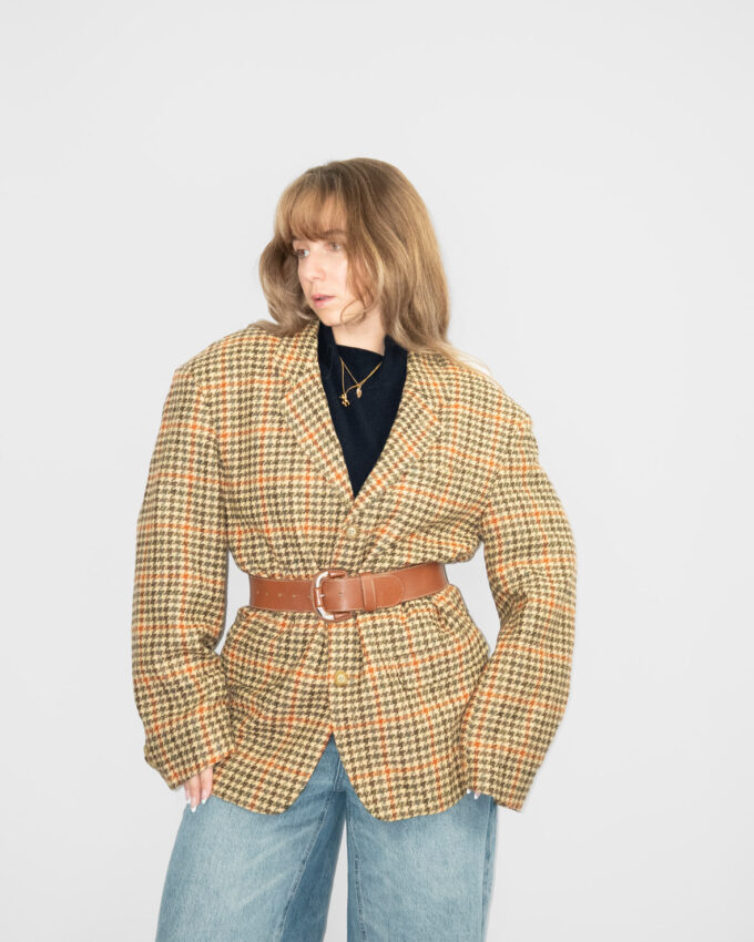 Vintage Wool Blazer – Houndstooth Pattern  - L